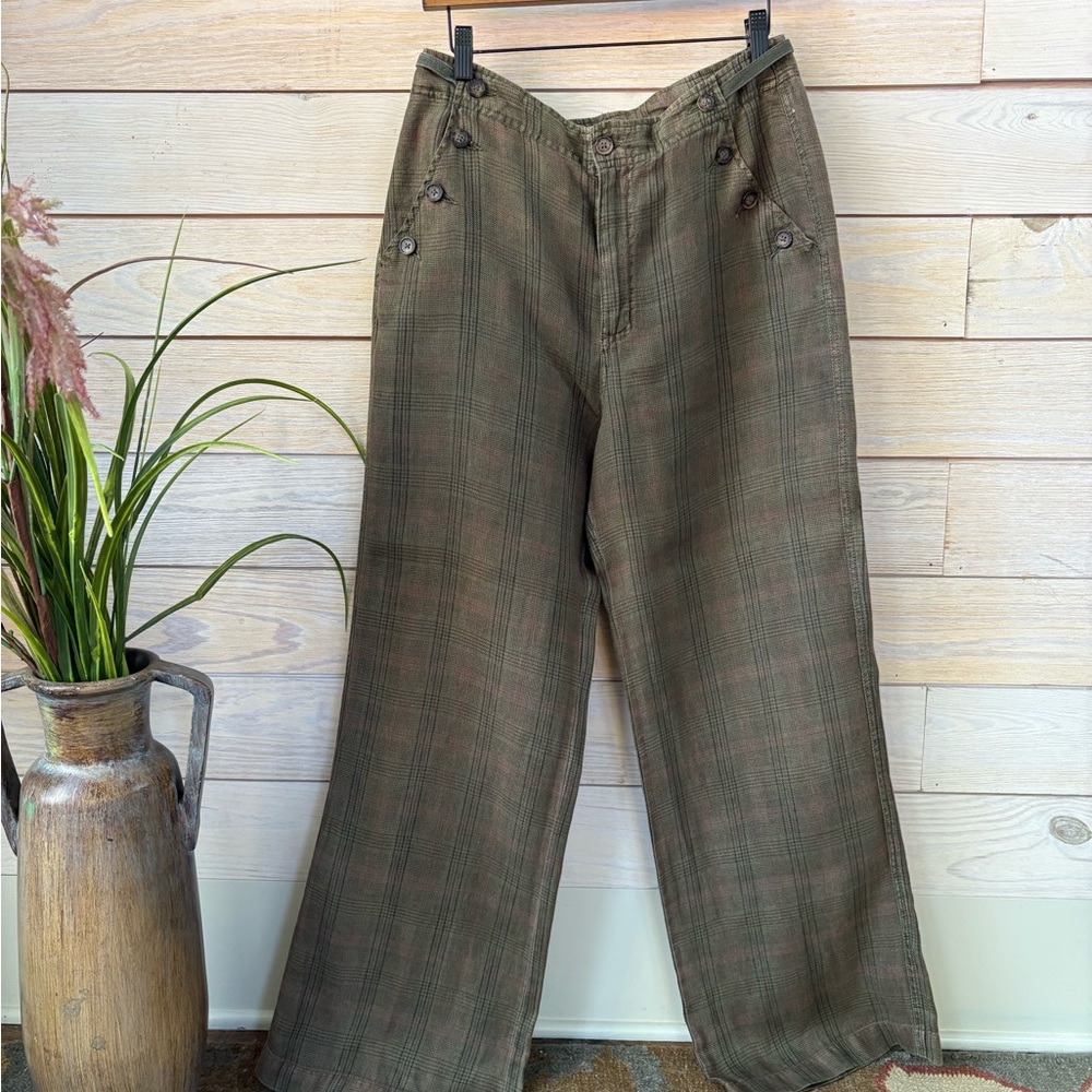 Sundance Women’s Olive Plaid Wide-Leg Pants